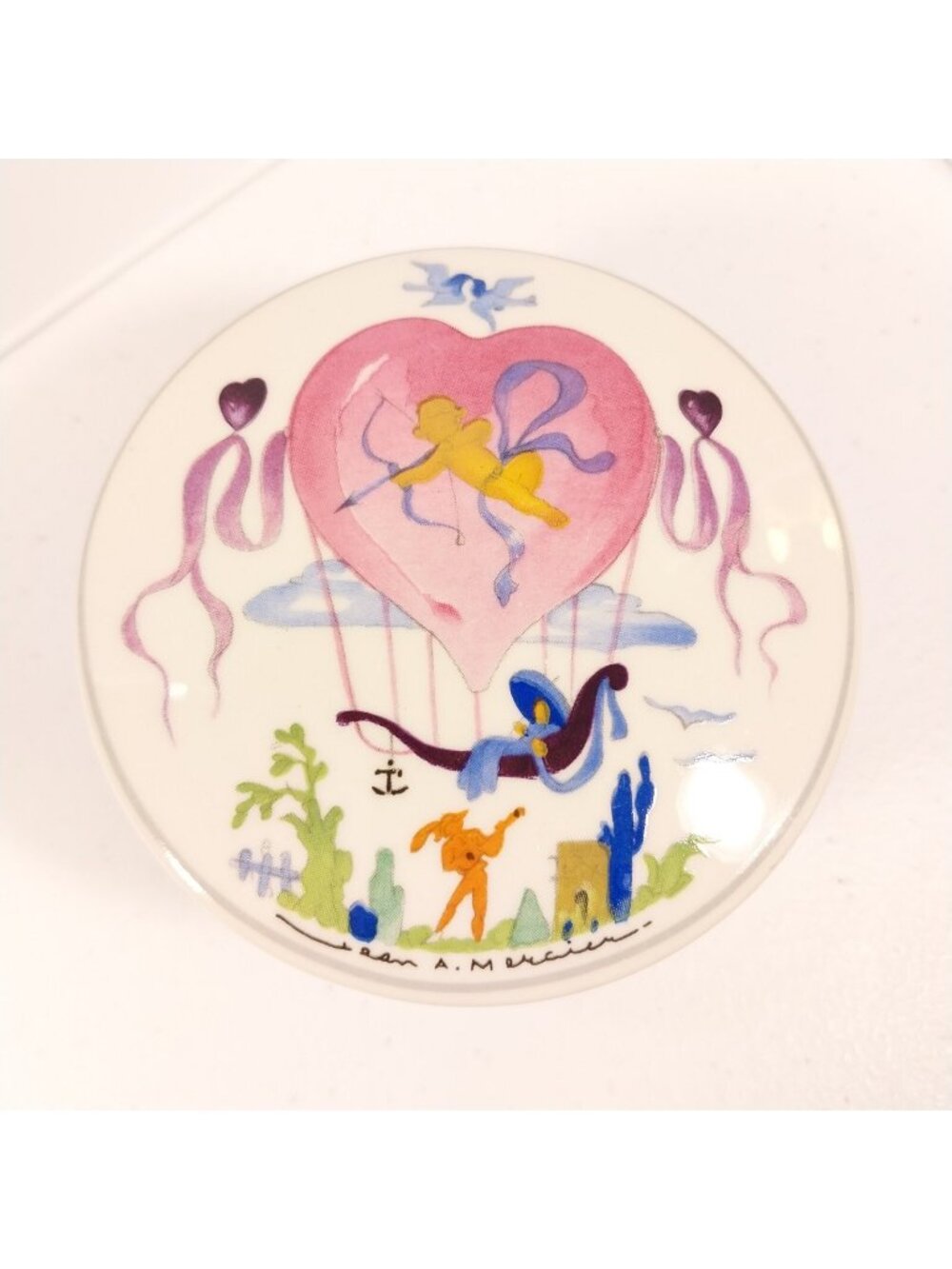 Vintage Villeroy & Boch Le Ballon 3" Trinket Jewelry Box & Lid - Hot Air Balloon